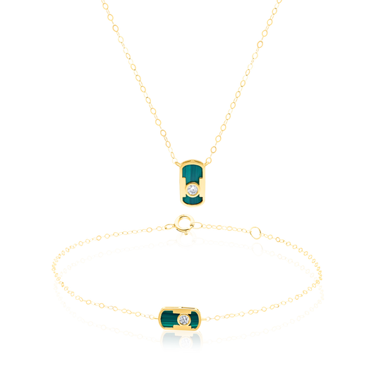 18K Pure Gold Green Stone Jewelry Set