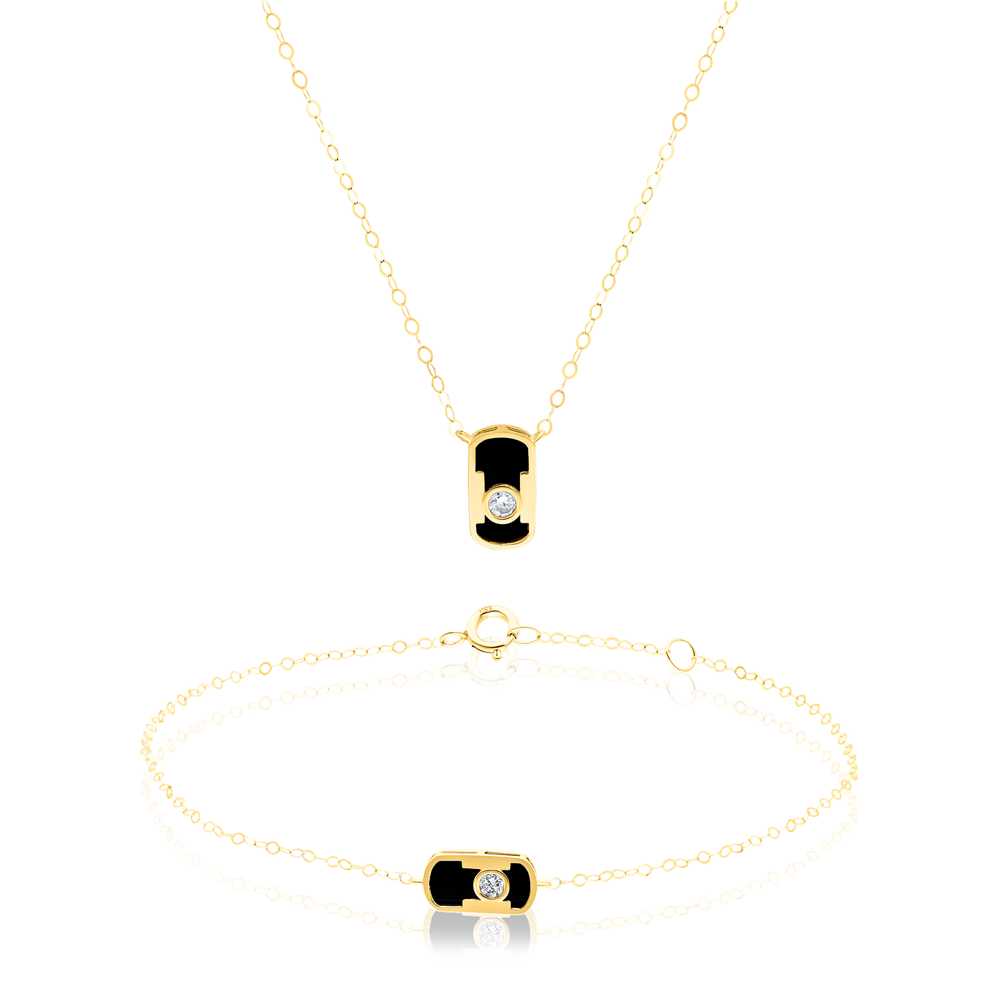 18K Pure Gold Black Stone Jewelry Set