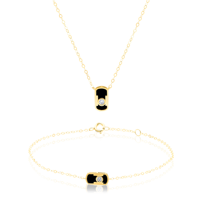 18K Pure Gold Black Stone Jewelry Set