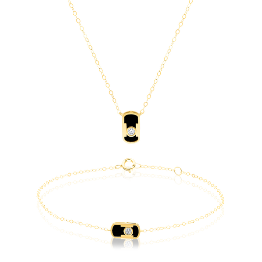 18K Pure Gold Black Stone Jewelry Set
