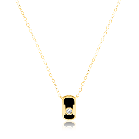 18K Pure Gold Black Stone Necklace