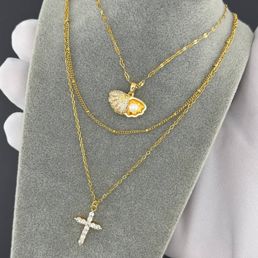 Seashell Necklace, 18K Gold Plated Steel