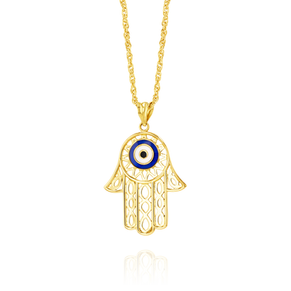 18K Pure Gold Hamsa Palm Necklace