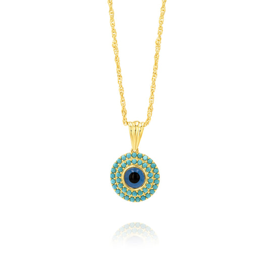 18K Pure Gold Round Eye Necklace