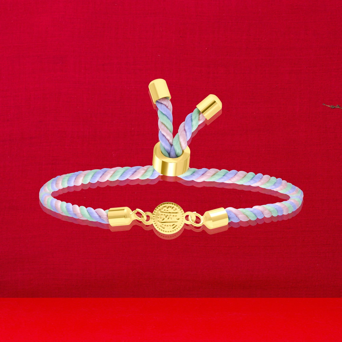 18K Pure Gold Multi Color Thread Coin Bracelet