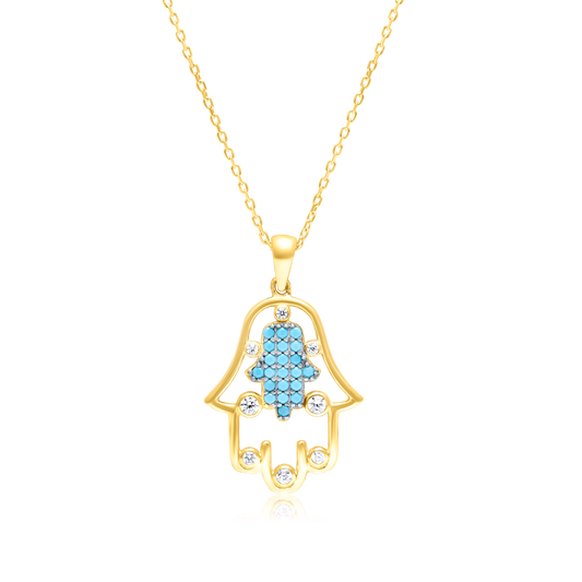 18K Pure Gold Sky Blue Palm Stone Necklace