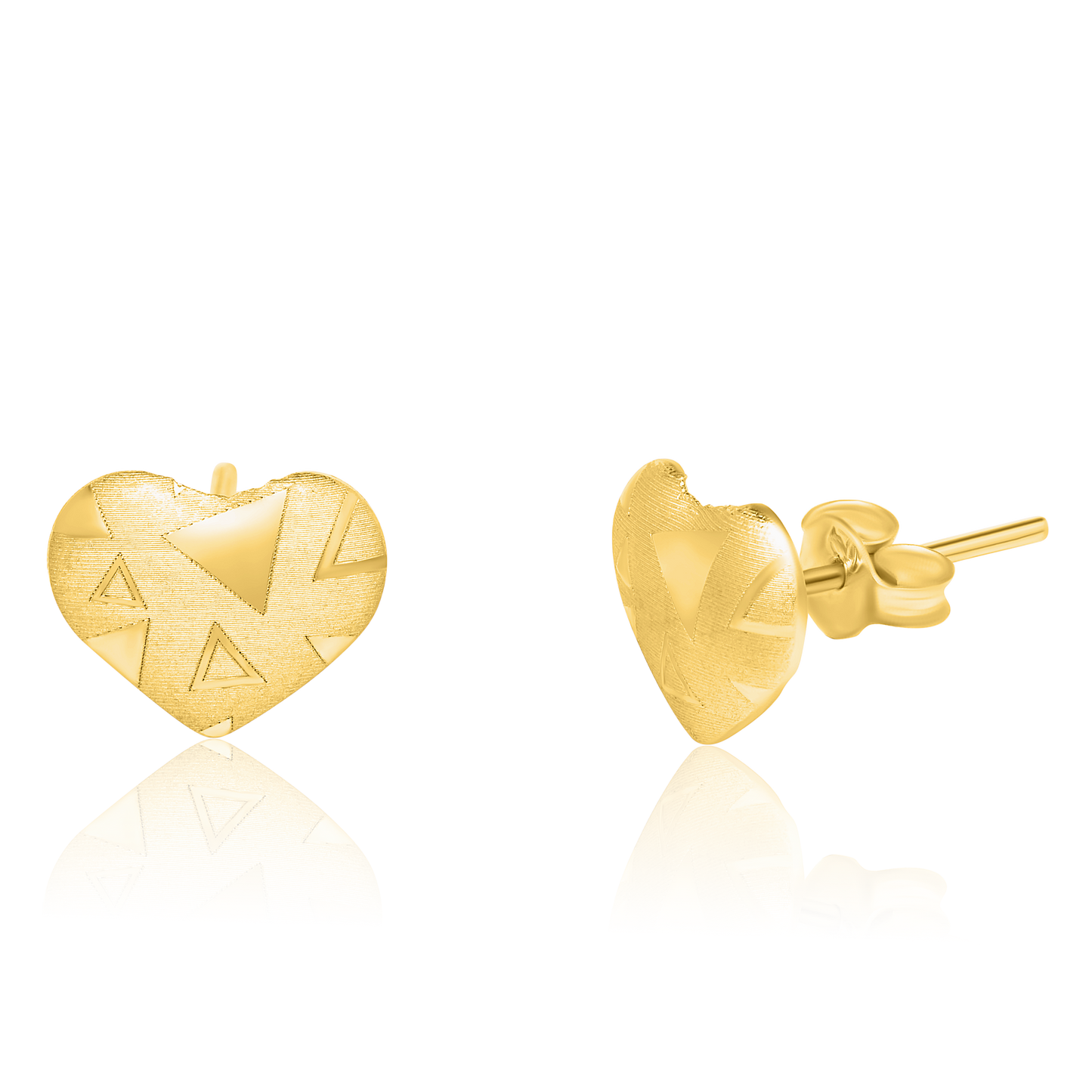 18K Pure Gold Heart Stud Earrings