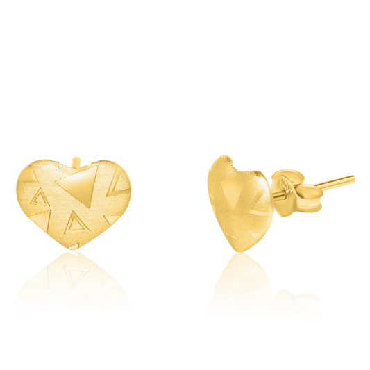 18K Pure Gold Heart Stud Earrings