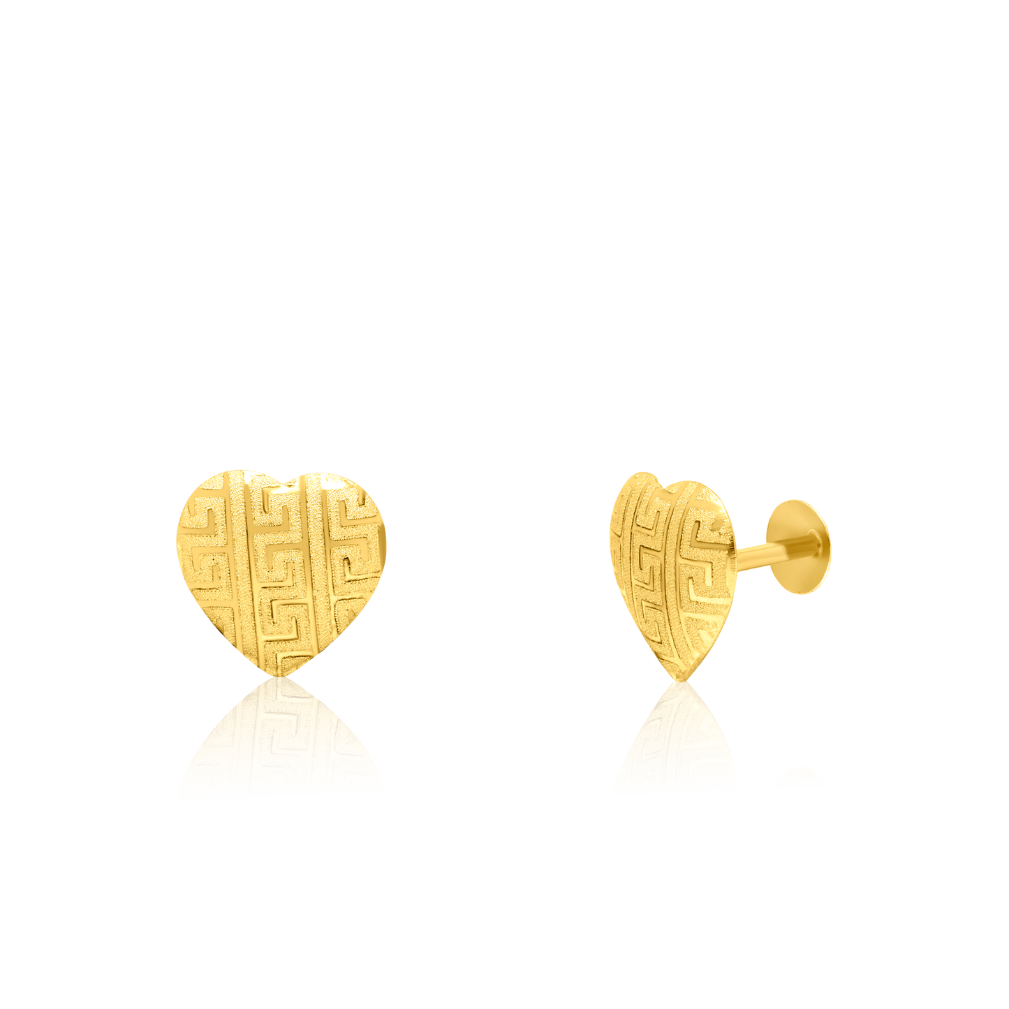 18K Pure Gold Heart Screw Earring Set
