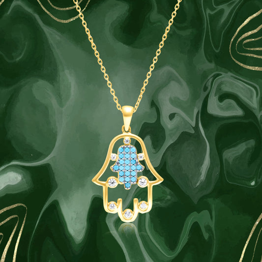 18K Pure Gold Sky Blue Palm Stone Necklace