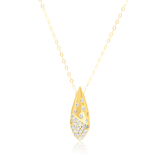 18K Pure Gold Oval Drop Stone Necklace