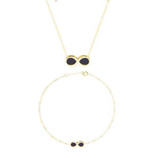 18K Pure Gold Infinity Black Jewelry Set