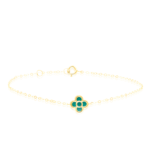 18K Pure Gold Green Flower Bracelet