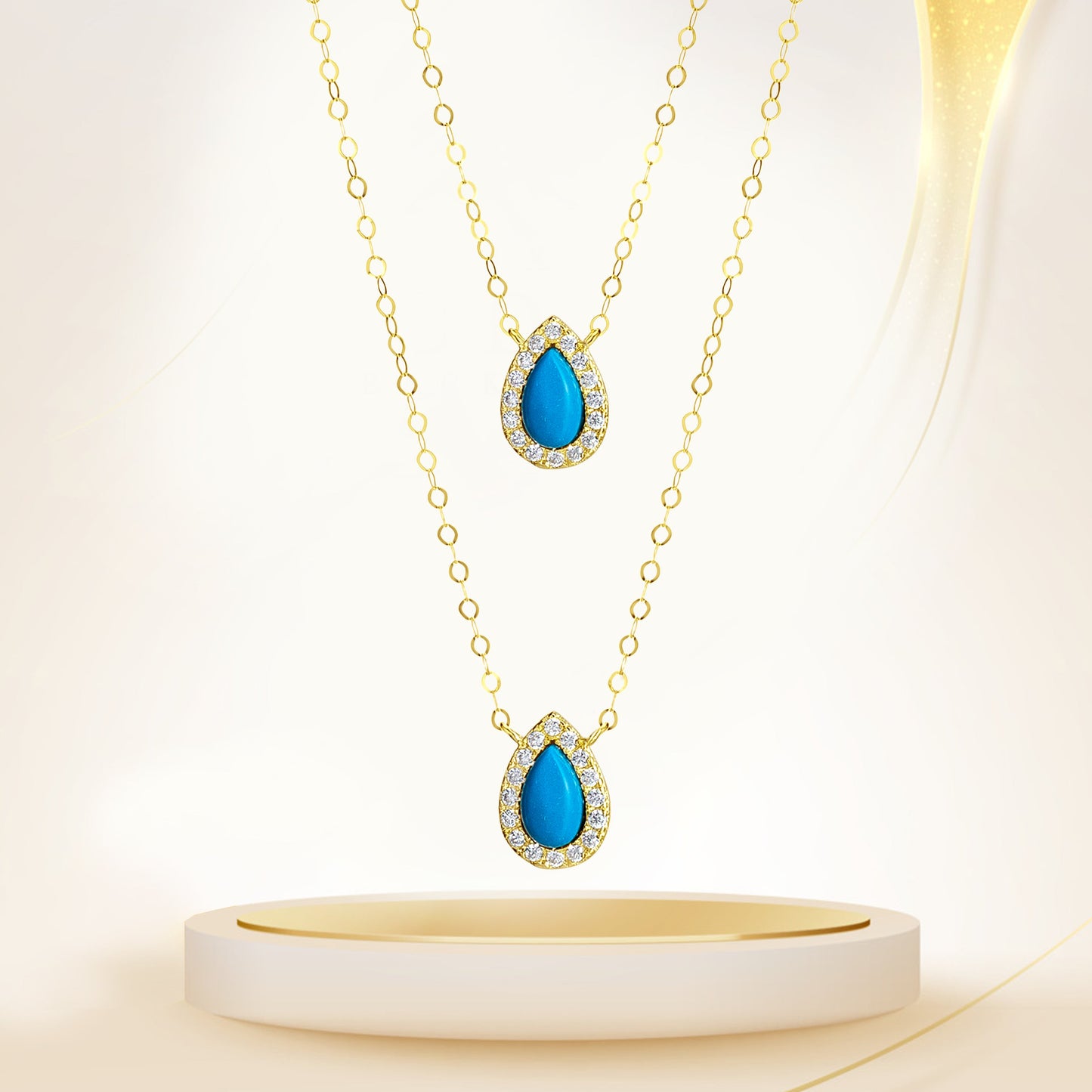 18K Pure Gold 2 Layer Blue Stone Necklace
