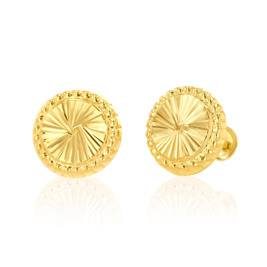 18K Pure Gold Round Screw Earring Set