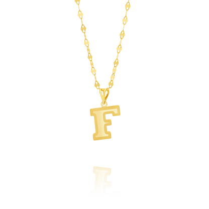18K Pure Gold Letter F Necklace