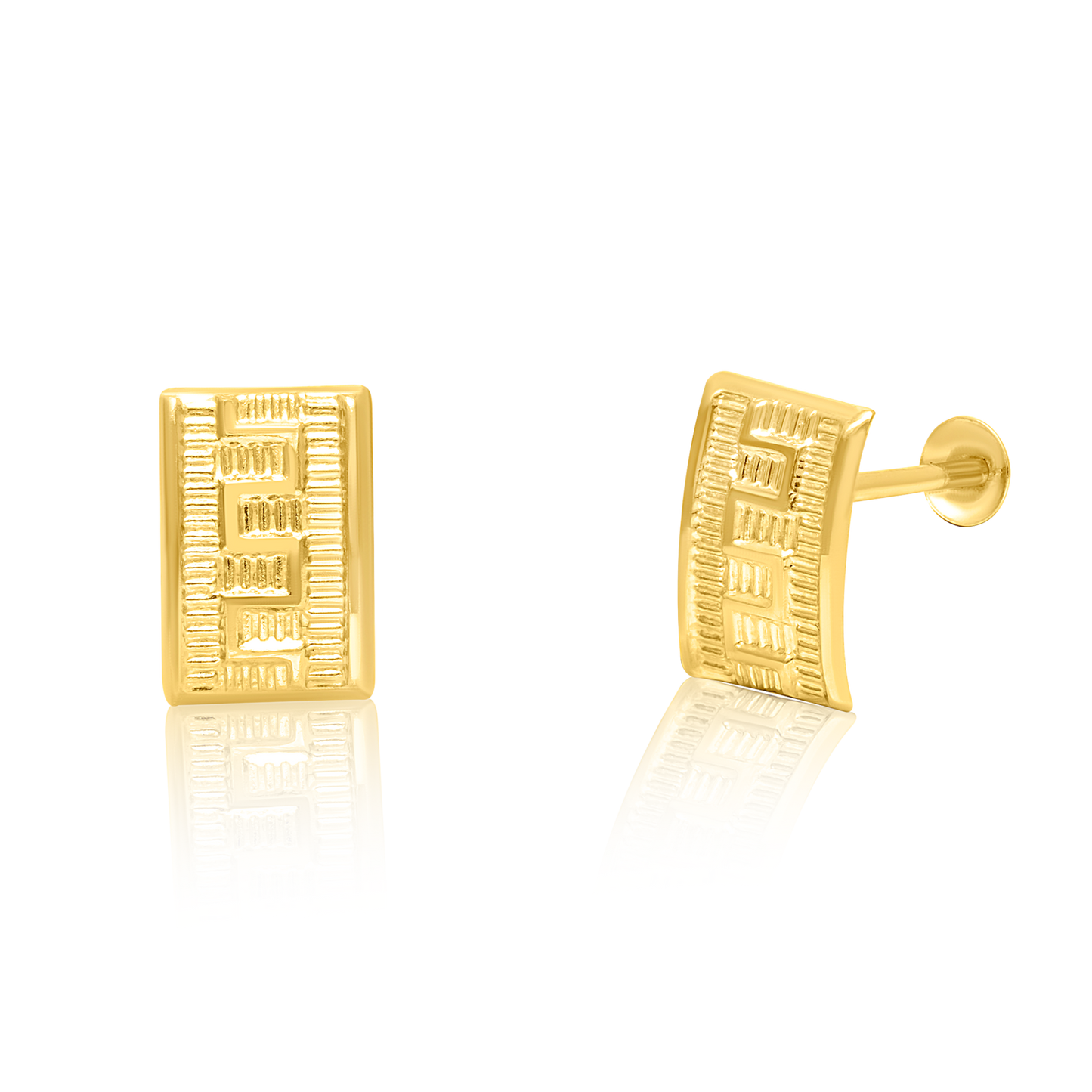 18K Pure Gold Curved Square Screw Earring Set