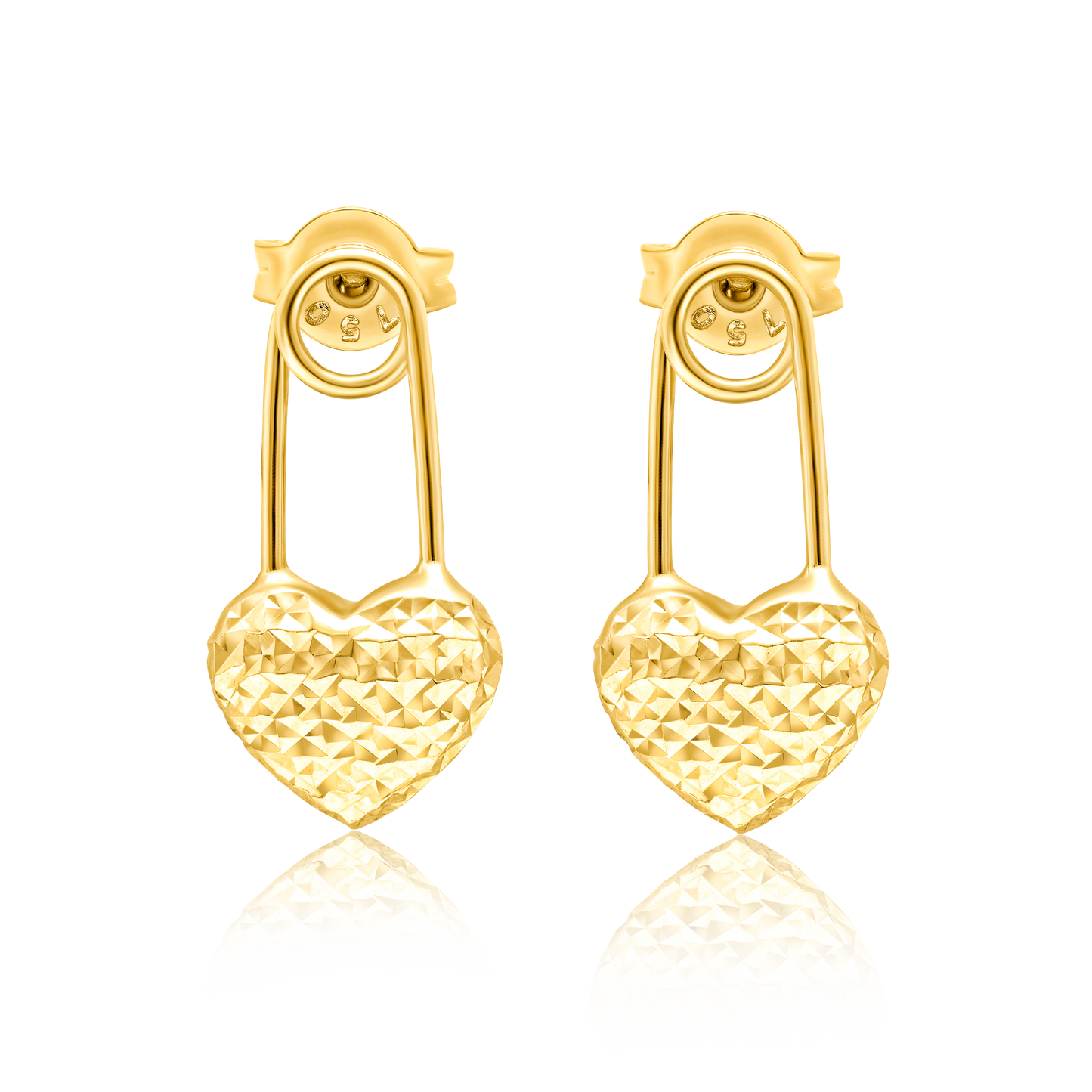 18K Pure Gold Heart Pin Earring Set