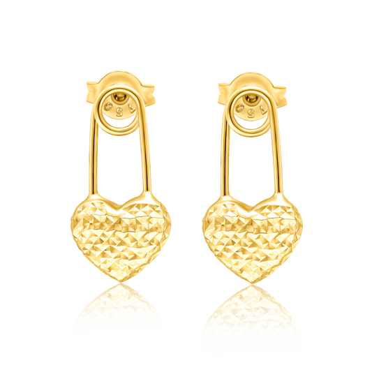 18K Pure Gold Heart Pin Earring Set