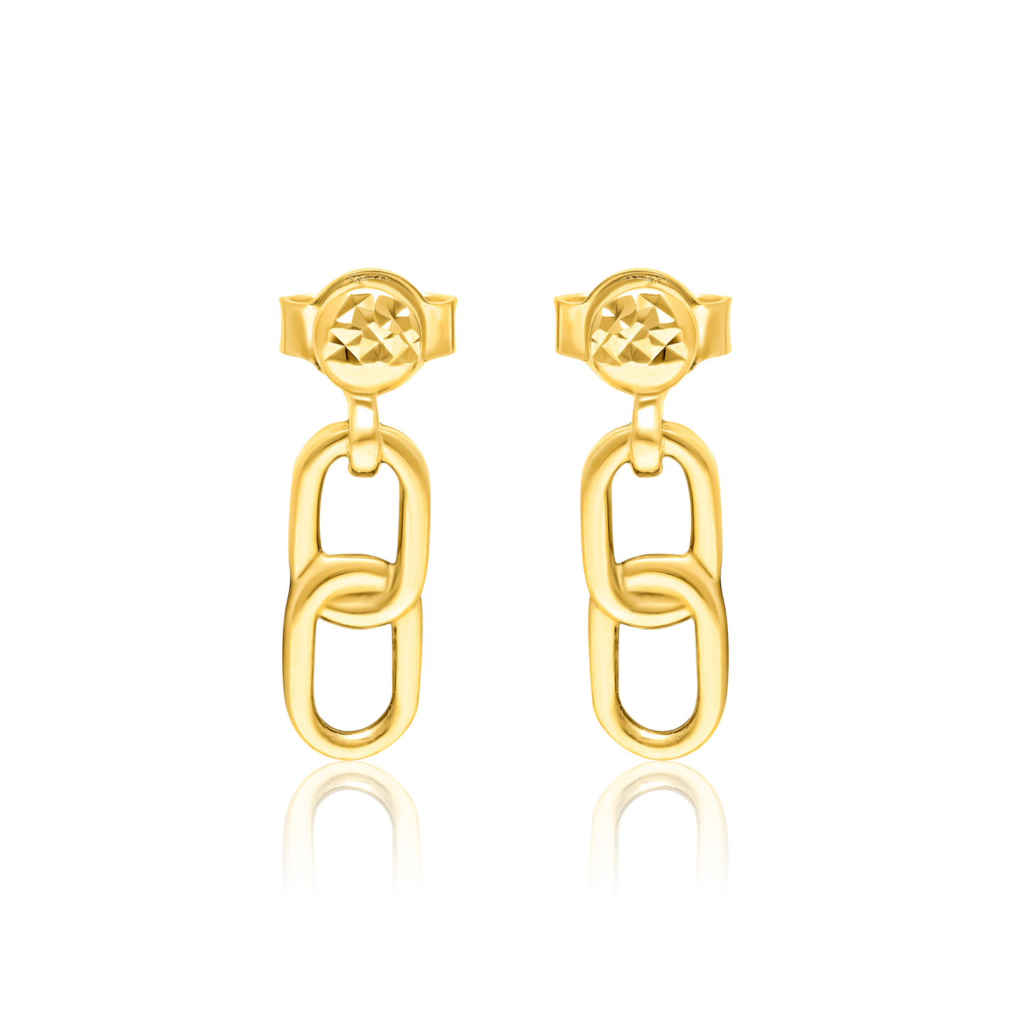 18K Pure Gold Hanging Linked Stud Earring Set