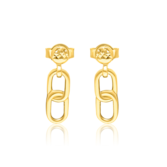 18K Pure Gold Hanging Linked Stud Earring Set