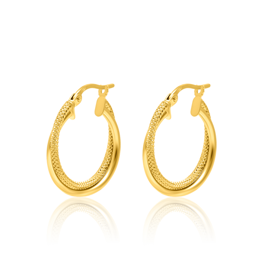 18K Pure Gold Double Round Hoop Earring Set