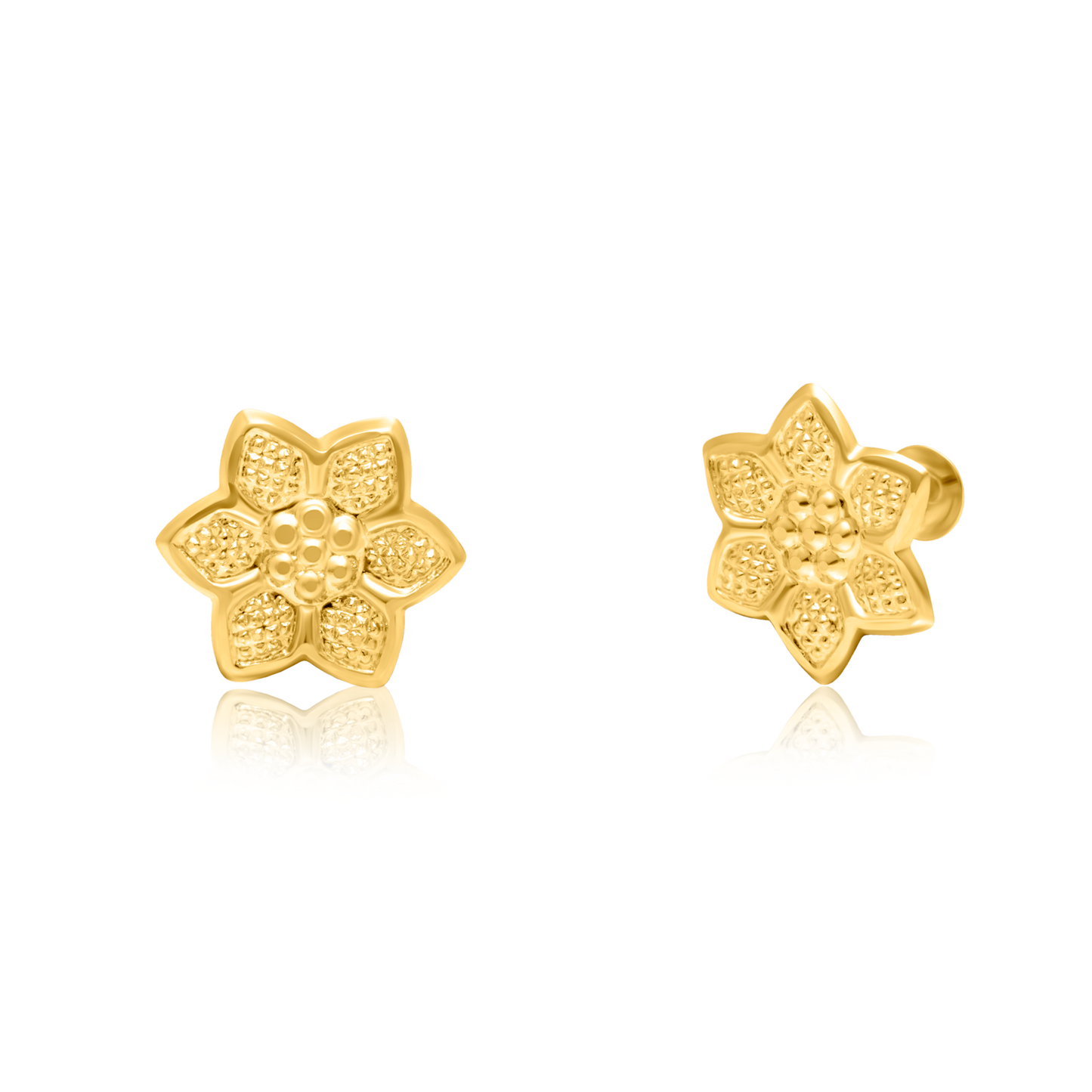 18K Pure Gold Flower Screw Earring Set