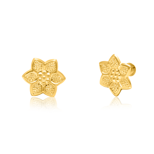 18K Pure Gold Flower Screw Earring Set