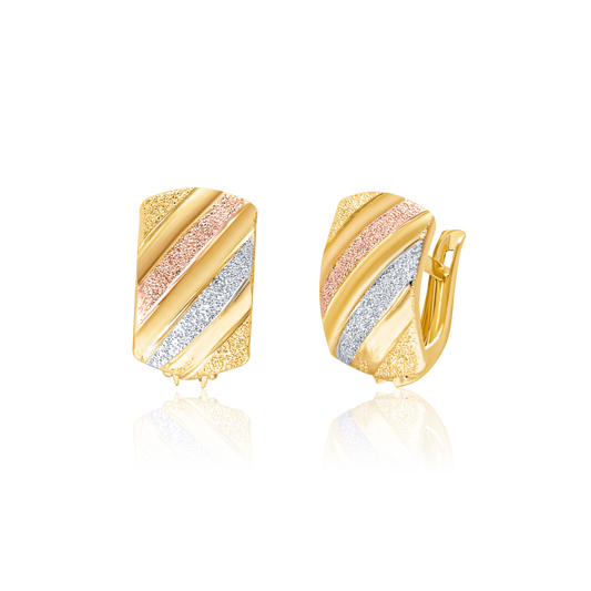 18K Pure Gold Curved Clip Earring Set