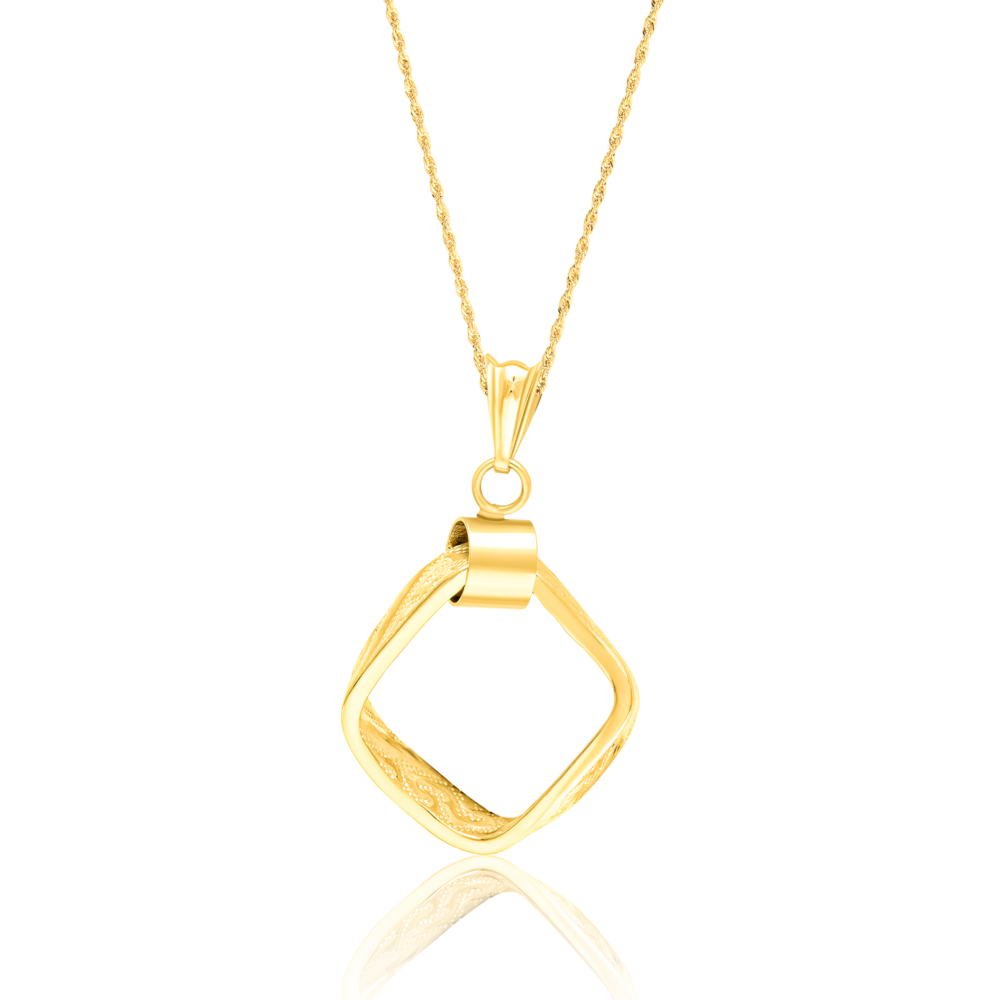 18K Pure Gold Twisted Square Necklace
