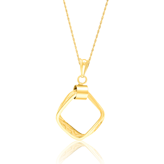 18K Pure Gold Twisted Square Necklace