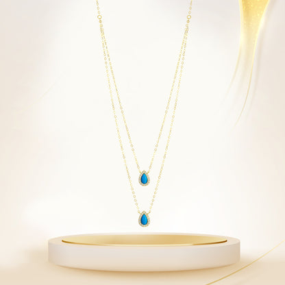 18K Pure Gold 2 Layer Blue Stone Necklace