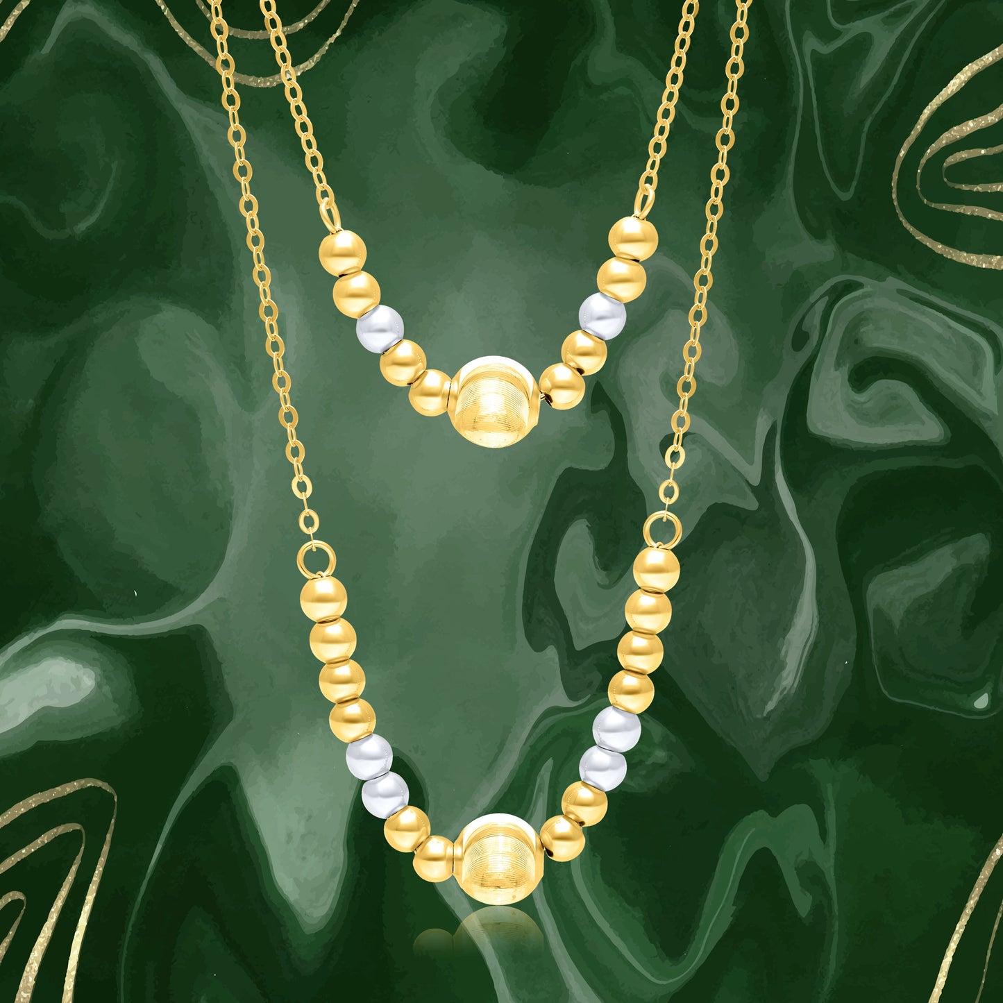 18K Pure Gold 2 Color Ball Seeds Necklace