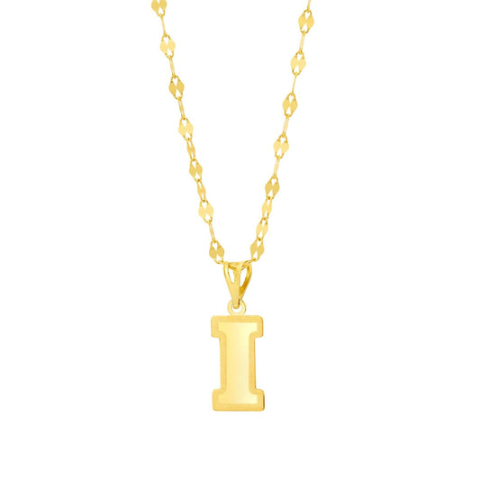 18K Pure Gold Letter I Necklace