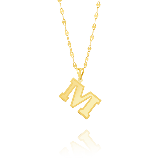 18K Pure Gold Letter M Necklace