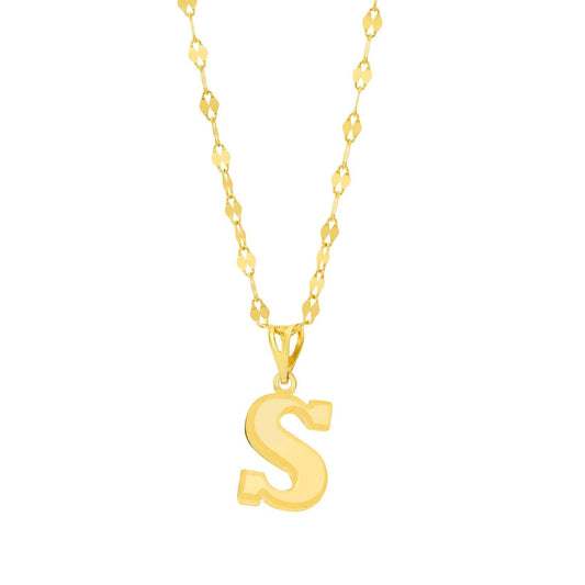 18K Pure Gold Letter S Necklace