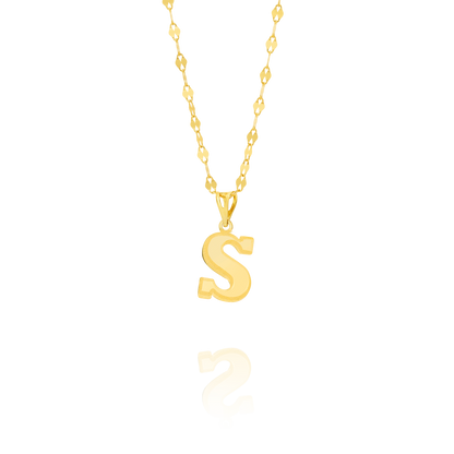 18K Pure Gold Letter S Necklace