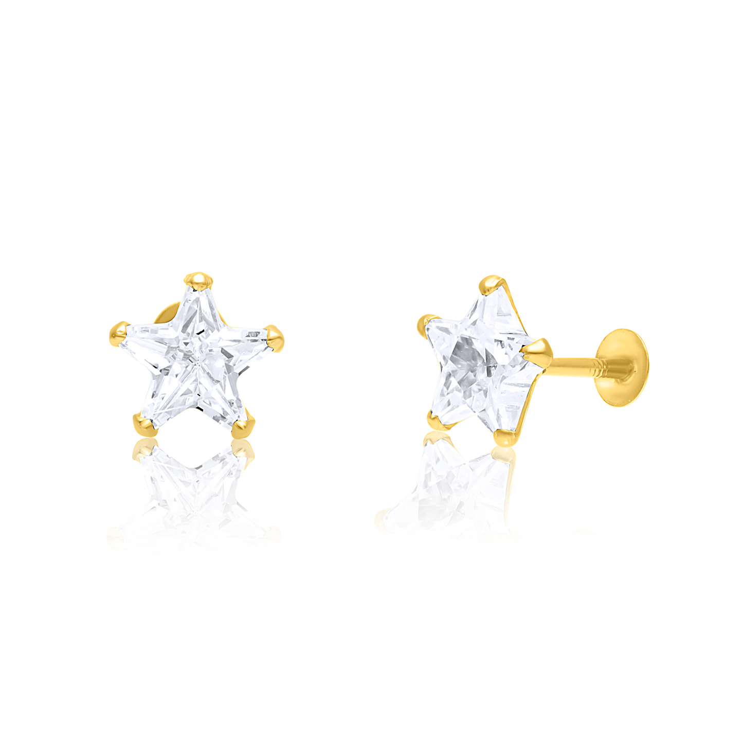 18K Pure Gold Star Stone Screw Earring Set
