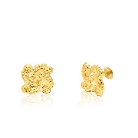 18K Pure Gold Flower Screw Earring Set