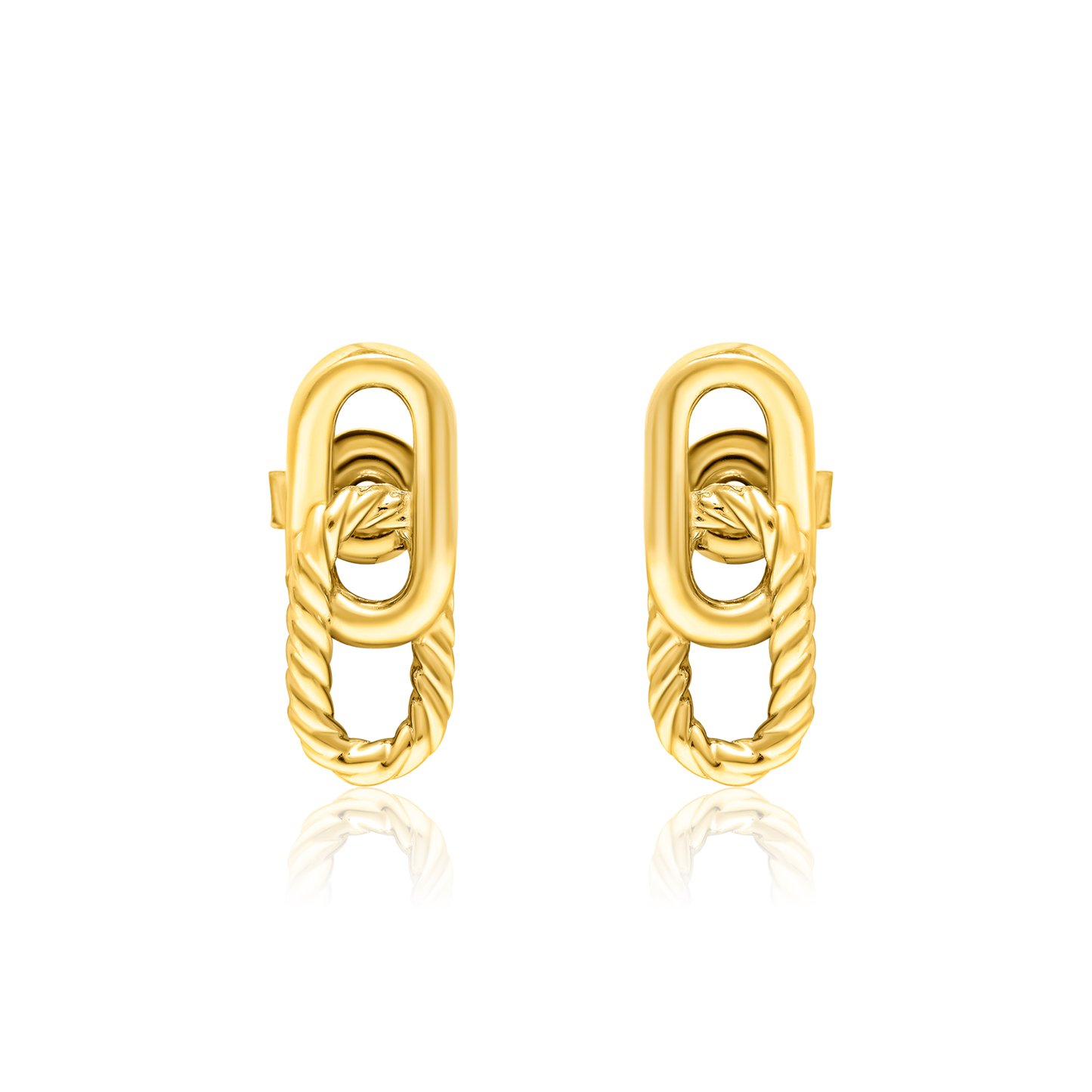 18K Pure Gold Hanging Linked Stud Earring Set