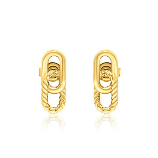 18K Pure Gold Hanging Linked Stud Earring Set