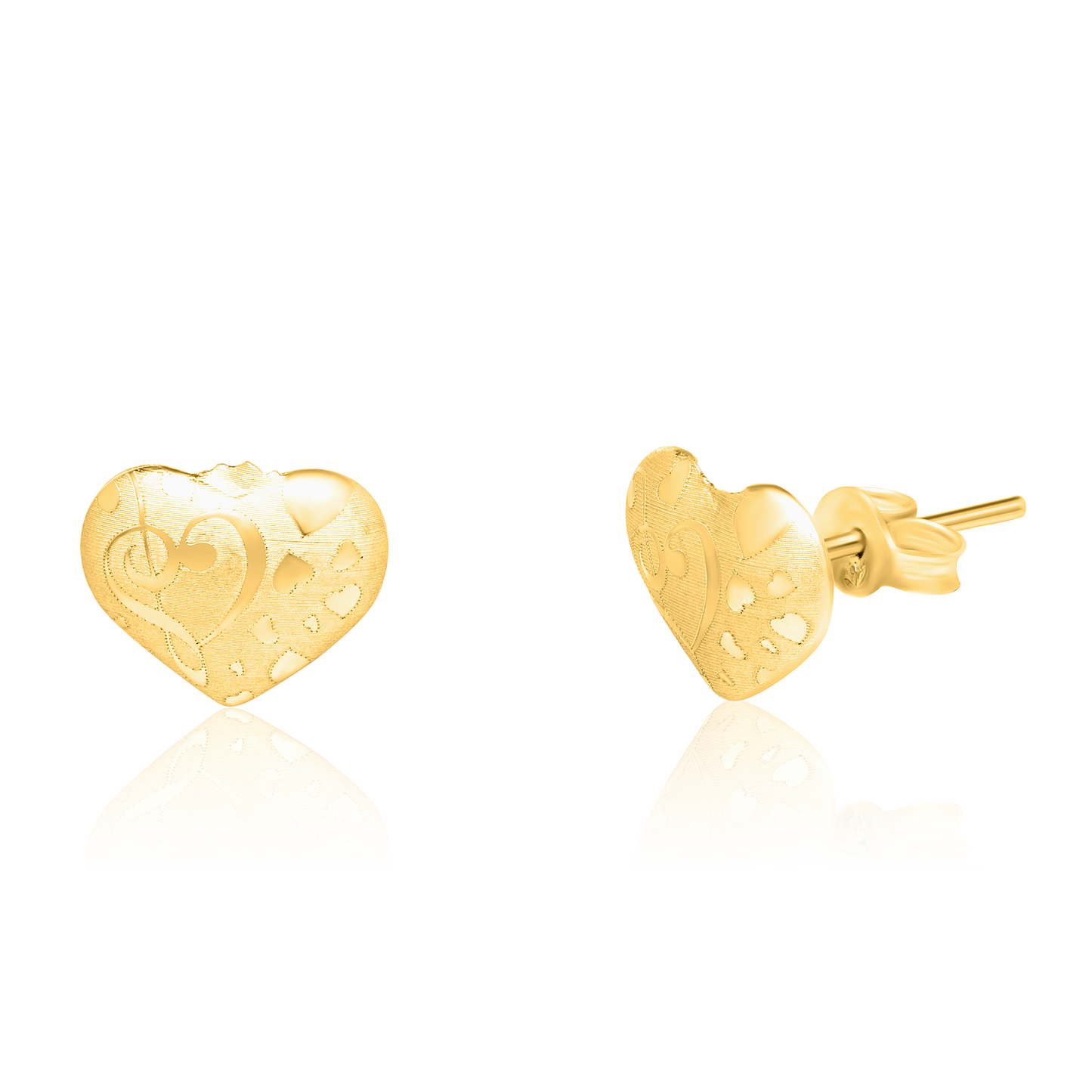 18K Pure Gold Heart Stud Earrings