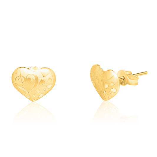 18K Pure Gold Heart Stud Earrings