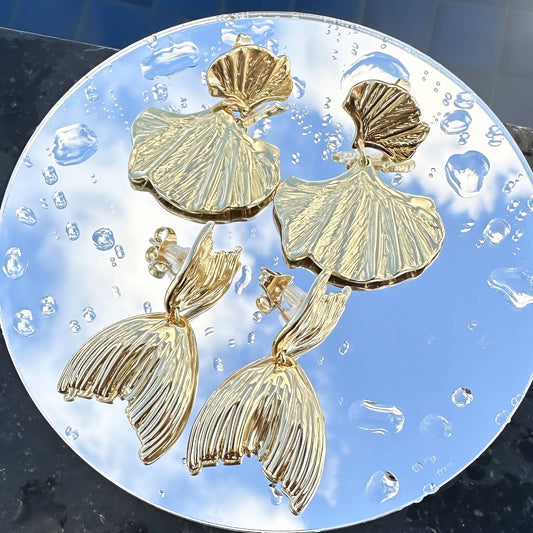 Ginkgo leaf  Earrings, 18K Gold Plated Steel