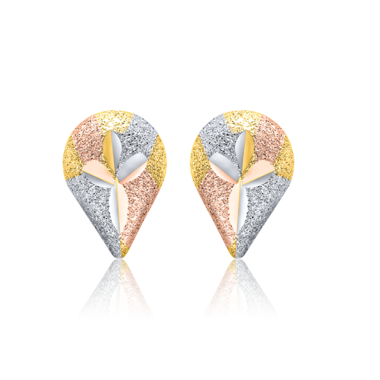 18K Pure Gold 3 Color Drop Design Earring Set