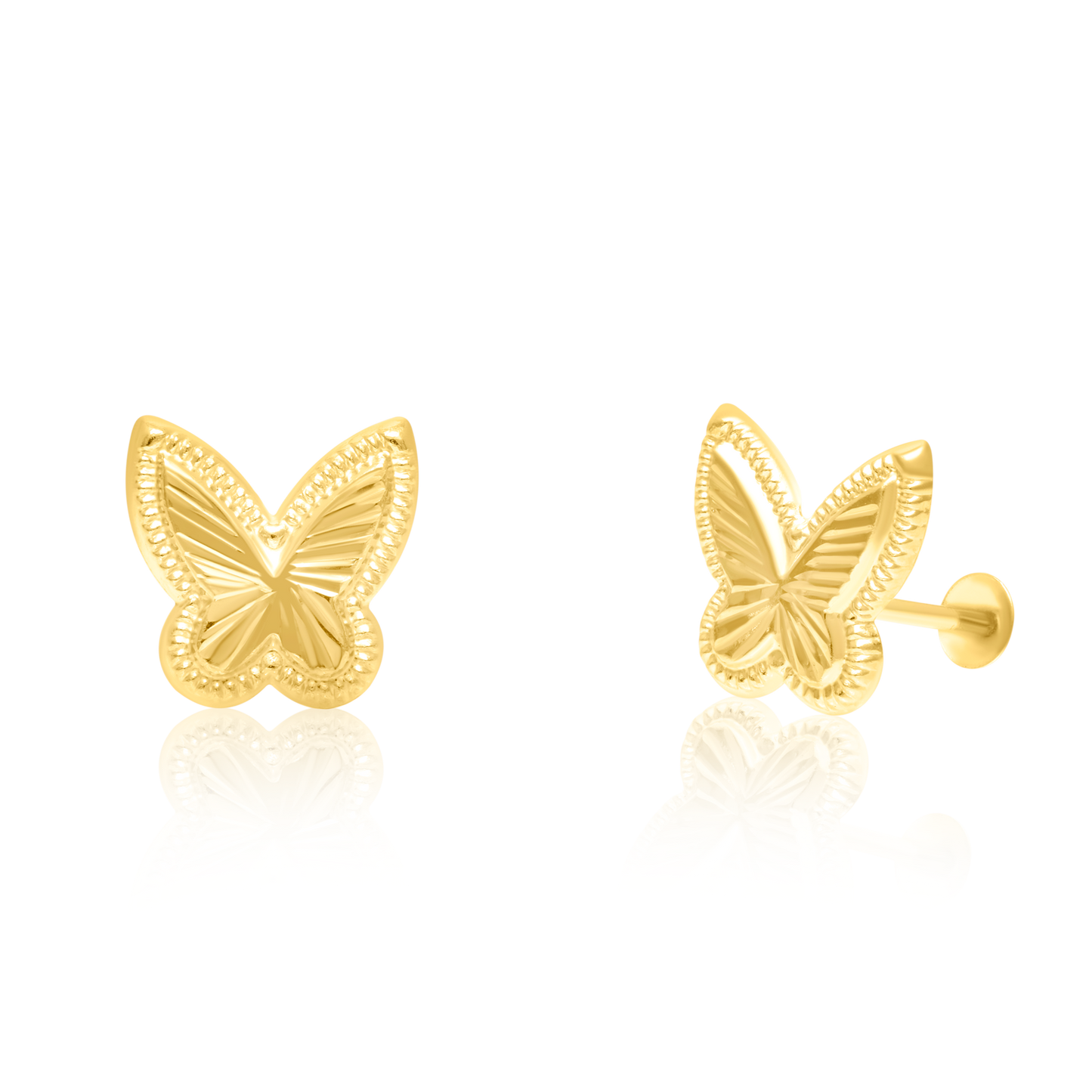 18K Pure Gold Butterfly  Screw Earring Set