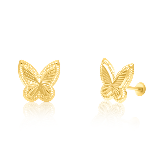 18K Pure Gold Butterfly  Screw Earring Set