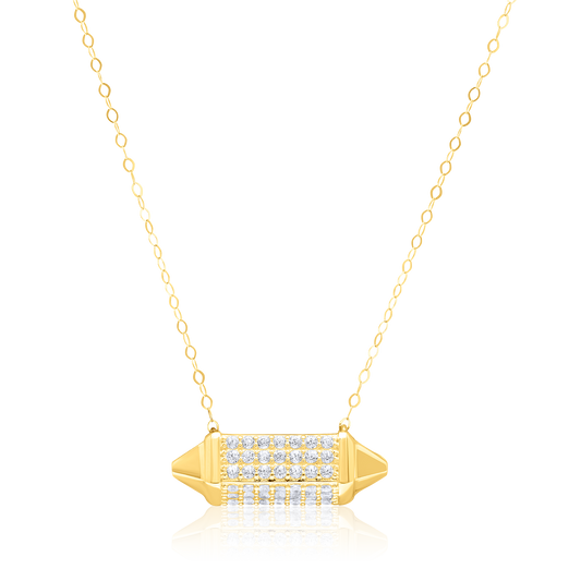 18K Pure Gold Long Stone Necklace