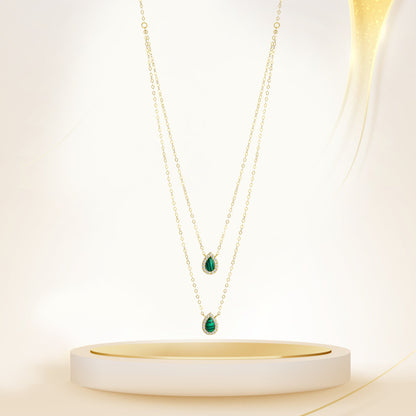 18K Pure Gold 2 Layer Green Stone Necklace