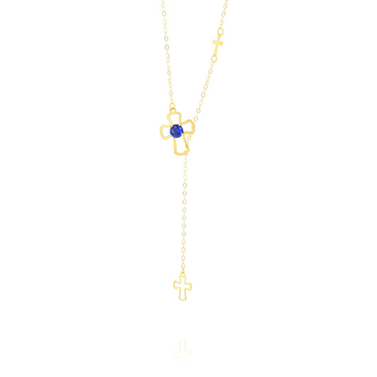 18K Pure Gold Blue Stone Cross Necklace